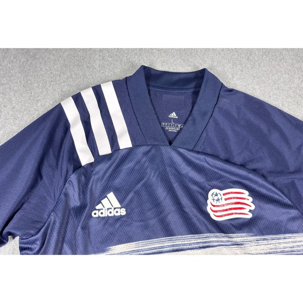 Adidas New England Revolution MLS Soccer Jersey Mens L Blue UHC 25th Anniversary